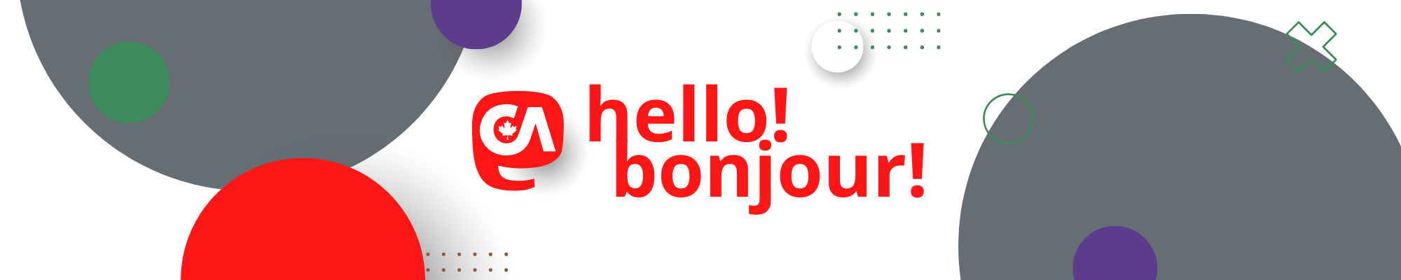 "hello" & "bonjour" on a white background with patterns/« hello! » et « bonjour! » sur un arrière-plan blanc avec des motifs